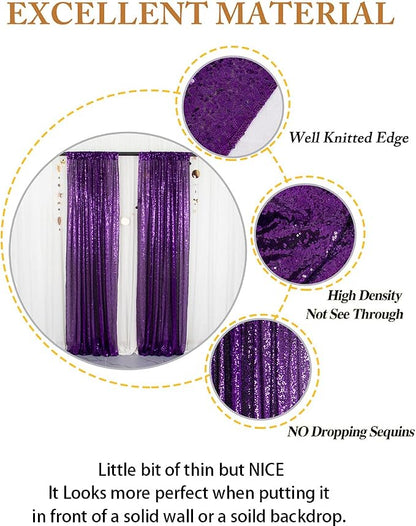 ShinyBeauty Sequin Curtains 2 Panels Purple 2FTx8FT Sequin Photo Backdrop Royal - Image 5