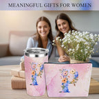 Personalized Gifts Monogrammed Birthday Gifts for Women, Mommy, Female Going Away Christmas, Initial 20 oz Tumbler, Makeup Cosmetic Bag Cup Pens Journal Notebook 6 Set, (Aesthetic Pink Flower P)