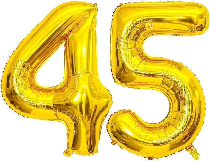 Gold 45 Number Balloons, 40 Inch Giant Number 45 Balloons Foil Mylar Helium by Lovoir