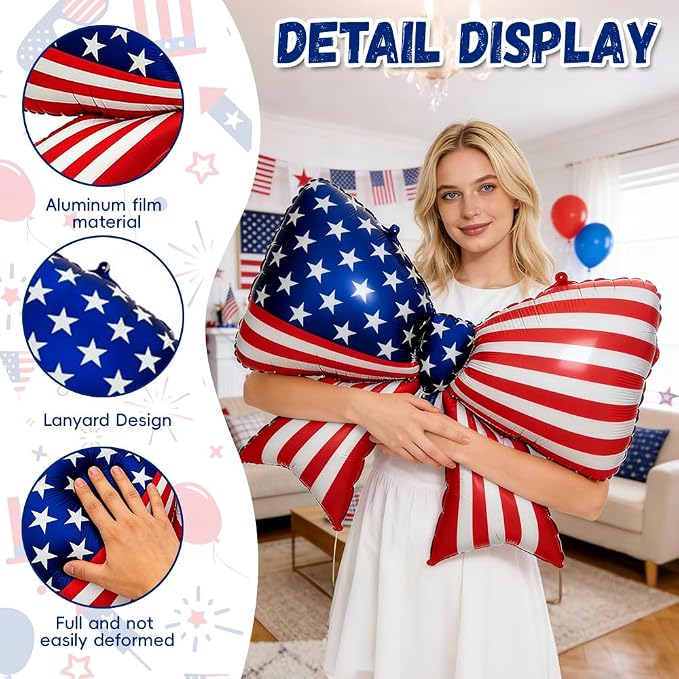 2 PCS Patriotic Bow Foil Balloons, 38 Inch Large American Flag Balloons - Image 3