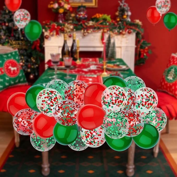 50 Pcs 12 Inch Red and Green Confetti Balloons Christmas Balloons - Image 6