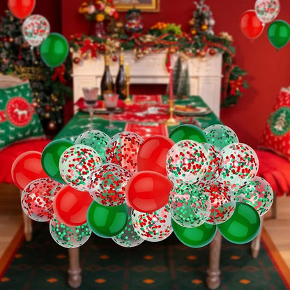 50 Pcs 12 Inch Red and Green Confetti Balloons Christmas Balloons - Image 6