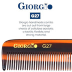 Giorgio G27 Handmade All Fine Tooth Pocket Comb, Hair Comb Straightener for Everyday Grooming Styling Hair, Mustache and Beard for Men Women and Kids, Saw Cut and Polished (Tortoiseshell)