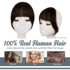 BARSDAR Human Hair Clip in Bangs - Real Human Hair Clip in Bangs for Women - Brown French Bangs Hairpieces Fringe with Temples Real Hair Bangs Extensions - Dark Auburn Brown