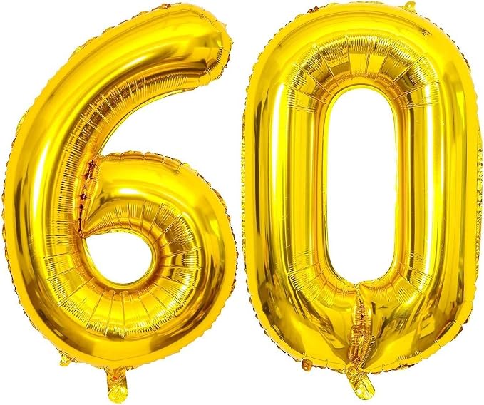 Gold 60 Number Balloons, 40 Inch Giant Number 60 Balloons Foil Mylar Helium by Lovoir