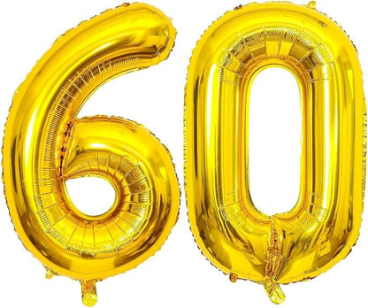 Gold 60 Number Balloons, 40 Inch Giant Number 60 Balloons Foil Mylar Helium by Lovoir