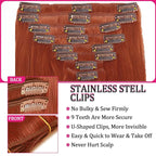 Straight Clip in Hair Extensions Human Hair Clip Ins Extensions 8Pcs 125g Double Weft Copper Hair Extensions Clip in Human Hair Full Head Invisible Extensions（#350 24Inch）