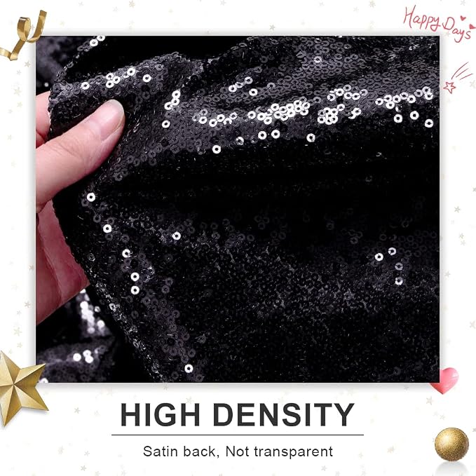 PartyDelight Black Sequin Backdrop Curtains 5x10ft 2 Panels | Sparkly 3mm - Image 3
