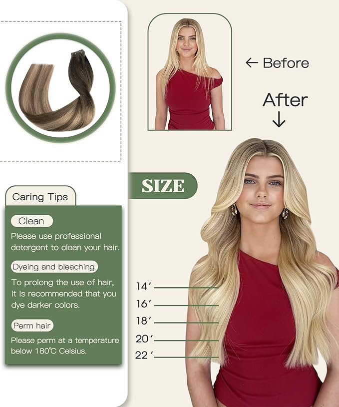 SURNEL Injection Tape in Extensions Human Hair 22Inch Dark Brown to Dirty Blonde Invisible Tape in Extensions 20 Pcs 50g(#2618,22)