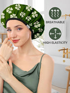 Years Calm Shower Caps For Women Reusable Waterproof，Pattern And Solid Color Dual-Layer Design For Dual-Layer Usable，Protects Hair In Shower, Spa, Cooking, Clean & Travel (Green, Extra Large)