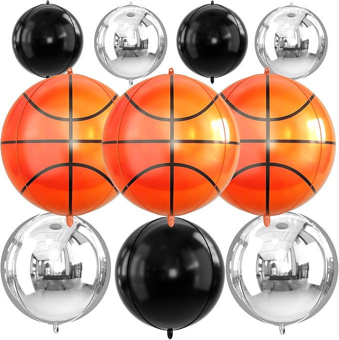Basketball Round Foil Balloons, Basketball Black Silver Foil Baloon by FunHot