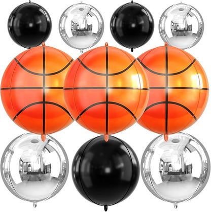 Basketball Round Foil Balloons, Basketball Black Silver Foil Baloon by FunHot