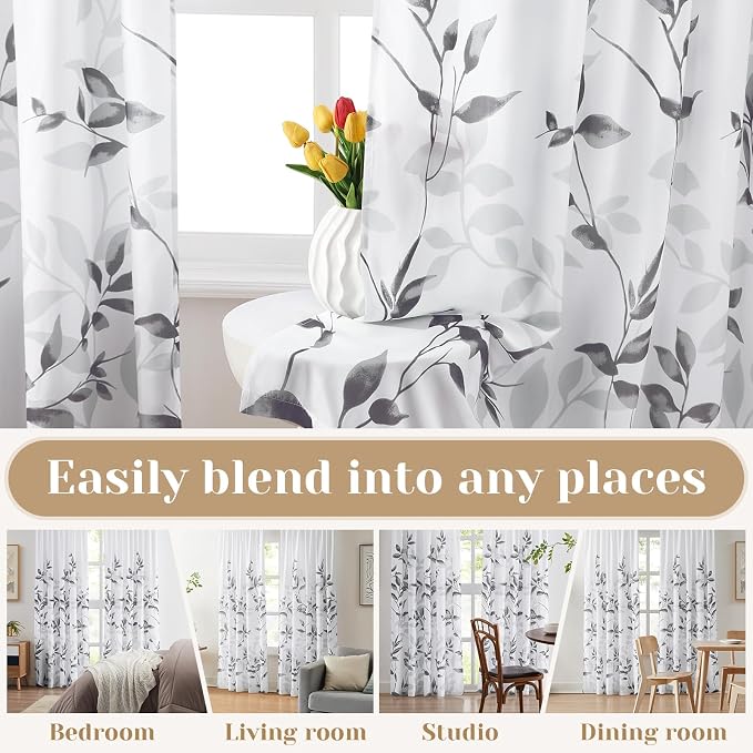 HOMEIDEAS Non-See-Through Light Grey and White Privacy Sheer Curtains 52 X 63 - Image 5