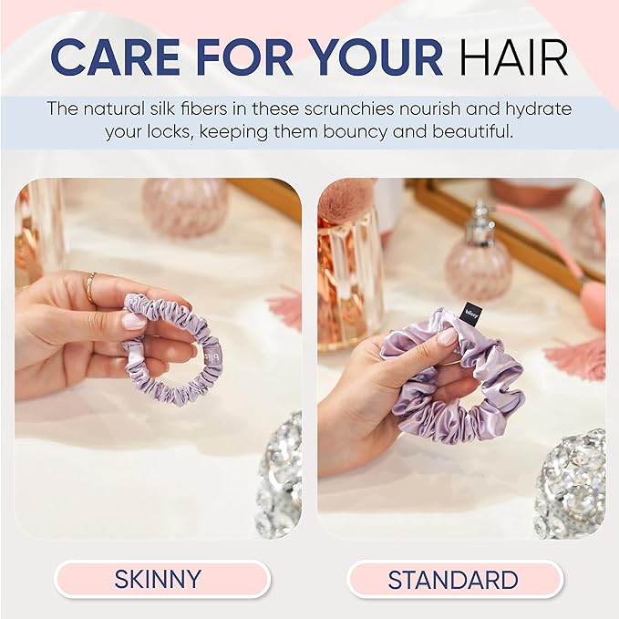Blissy Silk Scrunchies (3 Pack) - 100% Pure Mulberry Silk - 22 Momme 6A High-Grade Fibers Scrunchie for Straight & Curly Hair - Preventing Breakage, Tangling, & Creasing (Lavender Regular)