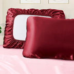 Manyshofu Satin Pillowcases for Hair Protection - 2Pcs Maroon Pillow Cases, Elastic Band Standard & Queen Satin Pillowcases Luxury Silky Pillow Cases Travel Pillow Covers, MSF2402010590