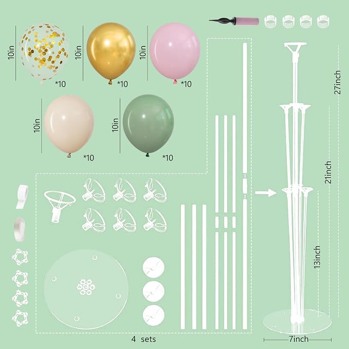 4 Sets Sage Green Pink Gold Balloons Stand - Image 3