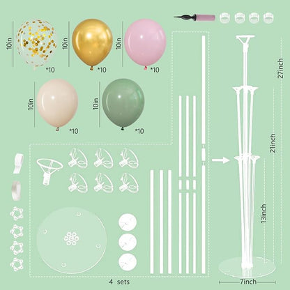 4 Sets Sage Green Pink Gold Balloons Stand - Image 3