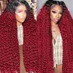 Burgundy Wig Human Hair Deep Wave 13x6 Lace Front Wigs Human Hair 250% density Pre Plucked 1B 99J Deep Wave Wigs Human Hair Wet and Wavy Curly Ombre Lace Frontal Wig Human Hair