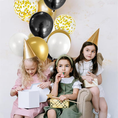 Black Gold Confetti Balloons 50 Pack 12 inch Black and Gold Metallic Latex - Image 8