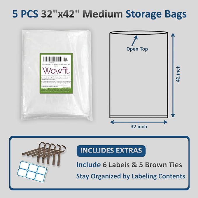 Wowfit Large Plastic Bags for Comforters & Pillows, 5 CT, 1.6 Mil | - Image 2
