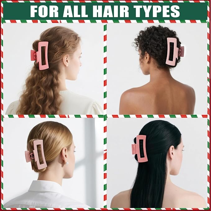 TOCESS Hair Claw Clips for Women - 8PK Large Neutral Matte Square Jumbo Hair Clips for Thick, Thin, Long, Short, Curly Hair Girls, Big Jaw Clip Set for Daily Use (Rosewater Pink&Deep Pink)