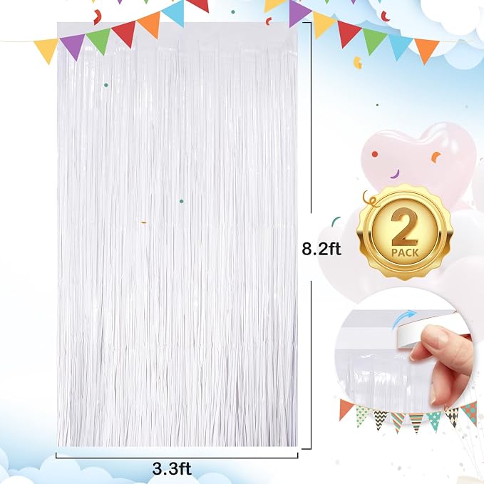 UWPVOWSR White Fringe Curtain Party Streamers 2Pack 3.3 x 8.3 Ft Foil Fringe - Image 5