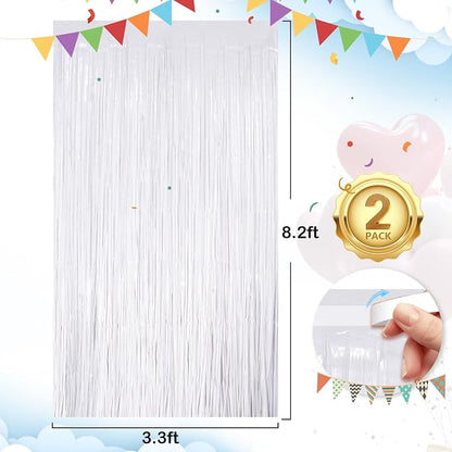 UWPVOWSR White Fringe Curtain Party Streamers 2Pack 3.3 x 8.3 Ft Foil Fringe - Image 5