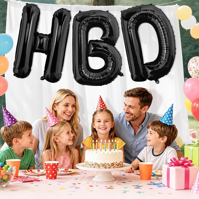 Black HBD Balloons, HBD Foil Letter Balloon - Image 5