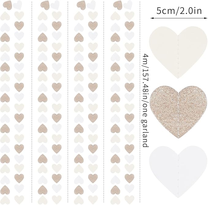 Champagne-Gold Milky-White Birthday Party-Decorations Heart-Garland - 52ft - Image 2