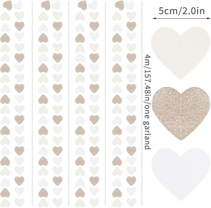 Champagne-Gold Milky-White Birthday Party-Decorations Heart-Garland - 52ft - Image 2