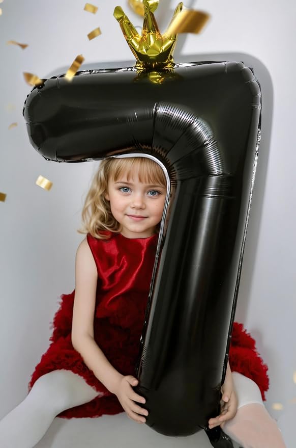 Black Number 6 Balloon with Crown, 40 inch Black Number Balloon 6th Birthday - Image 4