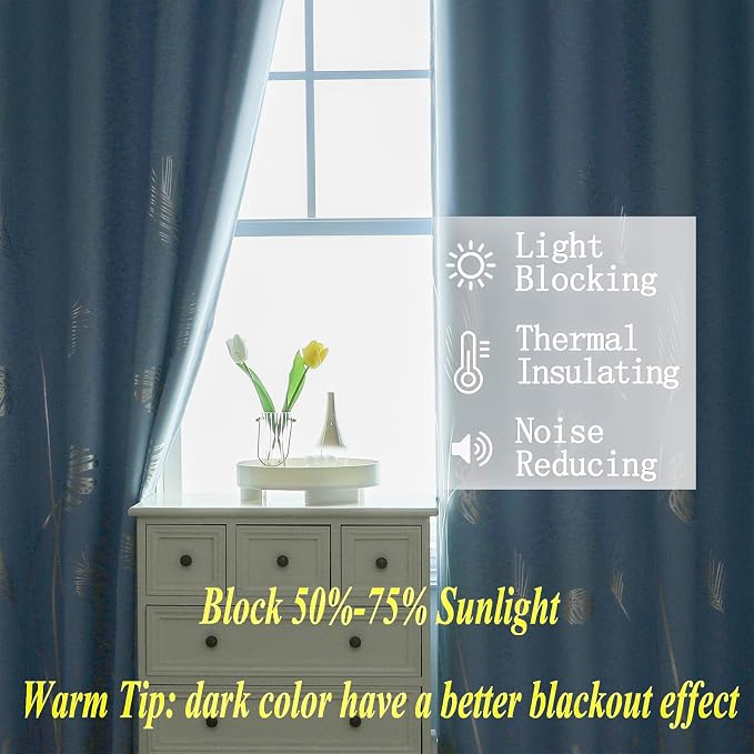 Sky Blue Blackout Curtains for Living Room, Room Darkening Curtains - Image 6