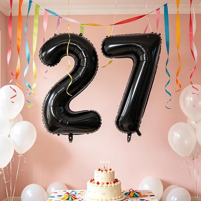 10 Pcs Number Balloons 32 Inch Black 0-9 Number Mylar Foil Balloons Black - Image 3