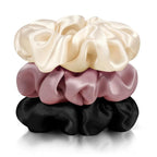 Zenssia Silk Scrunchies for Hair, Mulberry Silk Hair Ties for Women and Girls, No Damage Elastic Ponytail Holders（Black, Champagne, Light Plum）