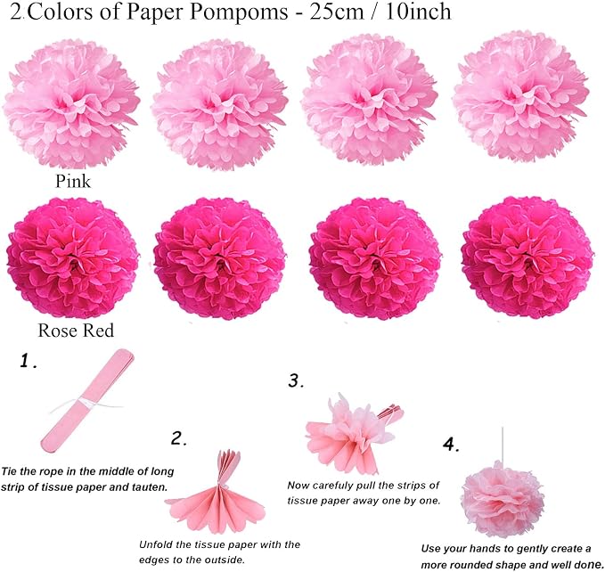 Party Decoration, Pom Poms Flowers, Garlands String Polka Dot and Triangle - Image 4