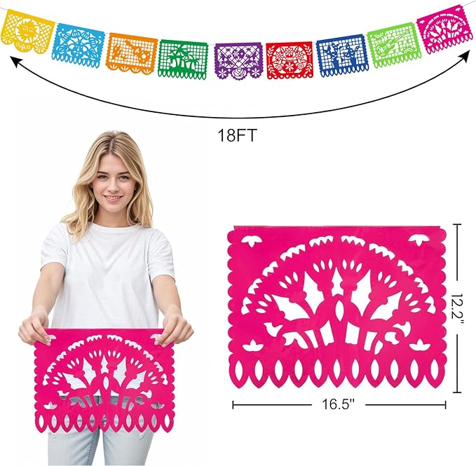 DOMESTAR Mexican Party Decoration, 18 FT Plastic Papel Picado Fiesta Banner | - Image 7