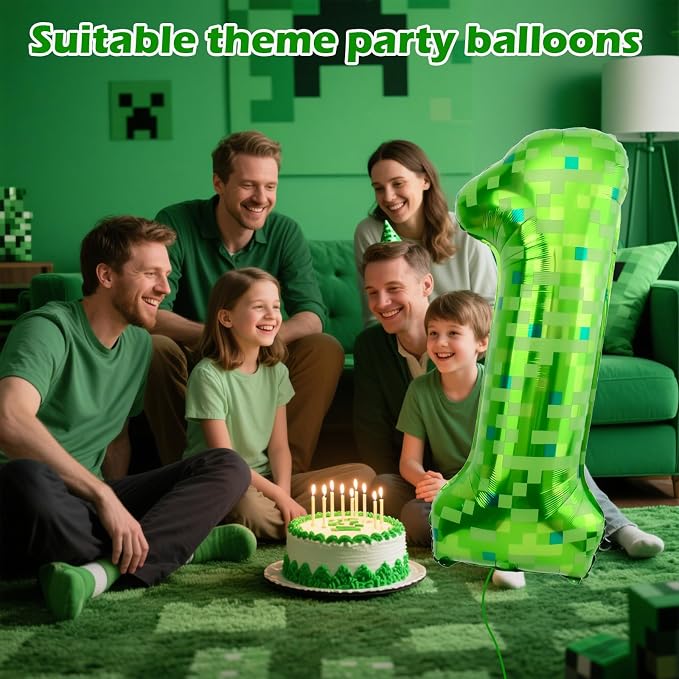 40 Inch Giant Green Pixel Miner Theme Number Balloons 40 Inch Foil Party - Image 3