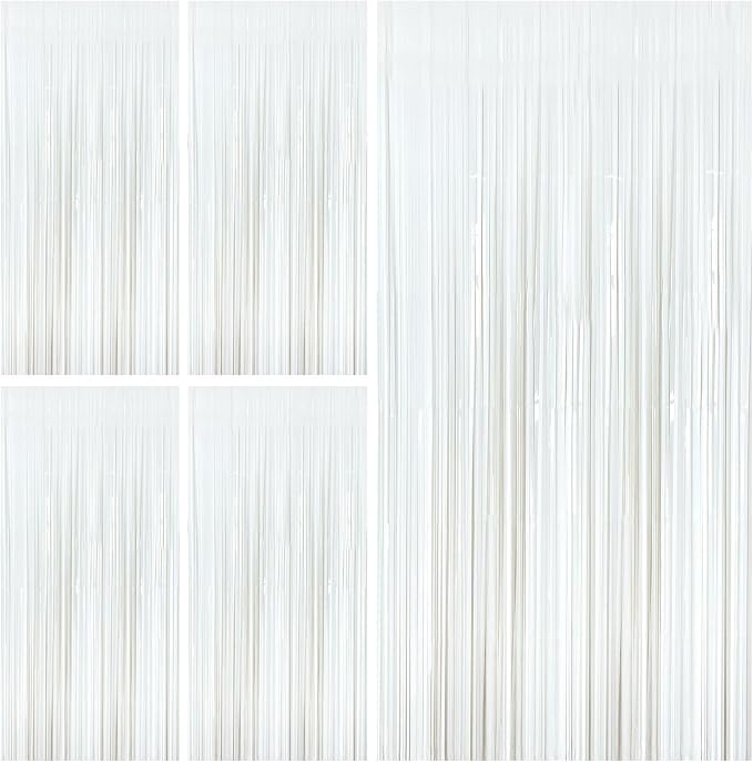 White Party Streamers Foil Fringe Backdrop Curtains Tinsel Streamers Birthday by BOMSI