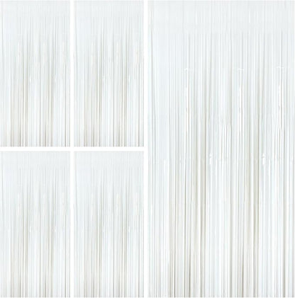 White Party Streamers Foil Fringe Backdrop Curtains Tinsel Streamers Birthday by BOMSI