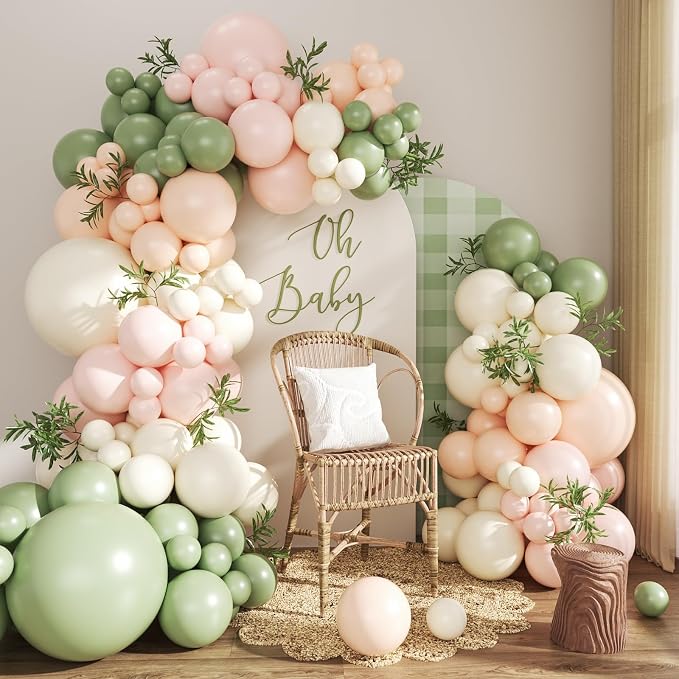 Sage Green Pink Balloon Arch kit by CROSSFINGERS