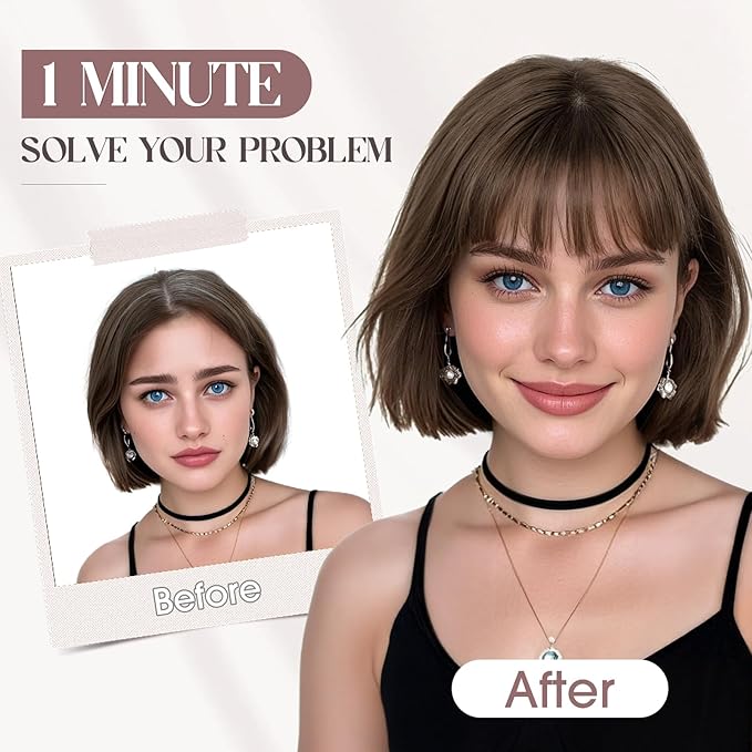MY-LADY Human Hair Toppers for Women Real Human Hair with Bangs Thin 8.5 * 8.5CM Mono Base Clip in Remy Hairpieces Light Weight 14 Inch Dark Brown