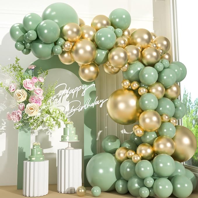 110pcs Sage Green and Metallic Balloons Garland Arch Kit, 18/12/10/5 Inch | by ZizasAry