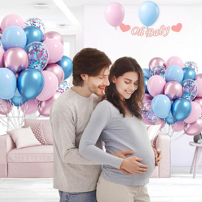 61pcs Pink and Blue Balloons, 12 Inch Macaron and Metallic Blue Pink Latex - Image 4