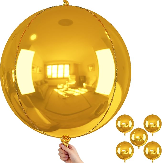 Gold Round Foil Balloons 32 Inch 5 Pcs 4D Ball Balloons Metallic Golden Balloon by Froova