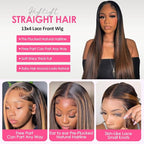 28 Inch Ombre Lace Front Wig Human Hair 1B/30 Highlight Straight Lace Front Wigs Human Hair Colored 13x4 Brown Wig Human Hair 200% Density Balayage Glueless HD Lace Frontal Wigs