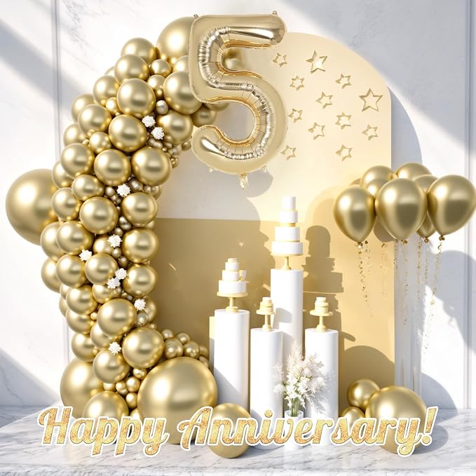 Champagne Gold Large Number 5 Balloon, 40 Inch Light Gold Foil Helium Number - Image 6