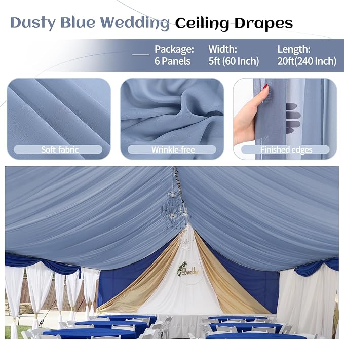 Showgeous 6 Panels Dusty Blue Ceiling Drapes, Polyester Fabric, Solid Pattern - Image 4