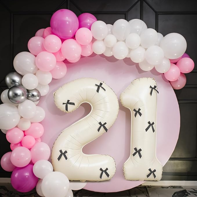 40 Inch Number Balloons with Bow Coquette Birthday Decorations Giant Number 1 - Image 4