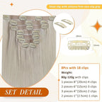 Full Shine Seamless Hair Extensions Clip in White Blonde Extensions Clip in Straight Real Human Hair for Women with PU Weft Full Head 16 Inch 120 G 8 PCS