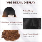 Wig with Bangs for Women | 16 Inch Layered Body Wave Synthetic Wig | Heat Resistant Yaki Fiber Natural Looking Shoulder Length Wigs | Synthetic Wig for Daily Wear - Ombre Black to Copper Brown